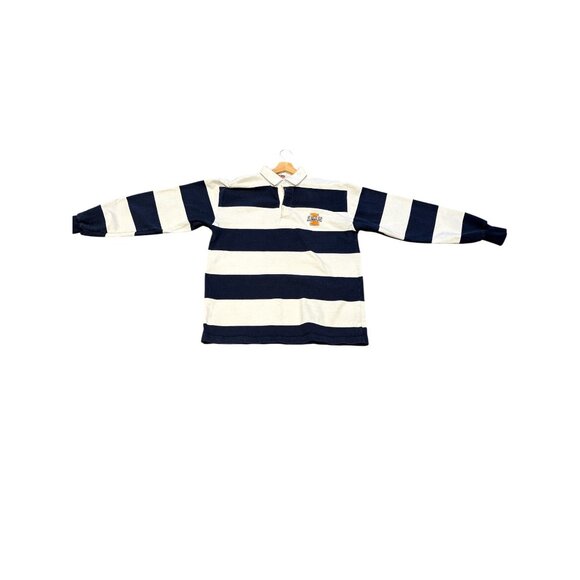 Vintage  Blokecore Illinois Rugby Shirt – Navy Striped Gear for Sports Long Slee - Picture 3 of 7
